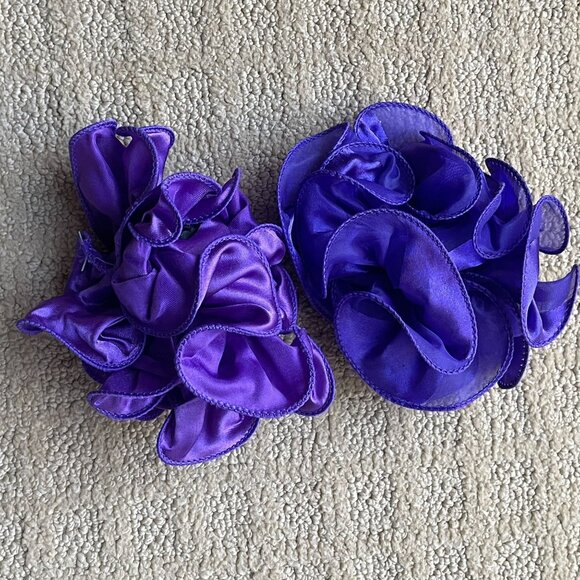 2 Vintage 80s Purple Ruffle Scrunchie Hair Clips - Picture 1 of 5